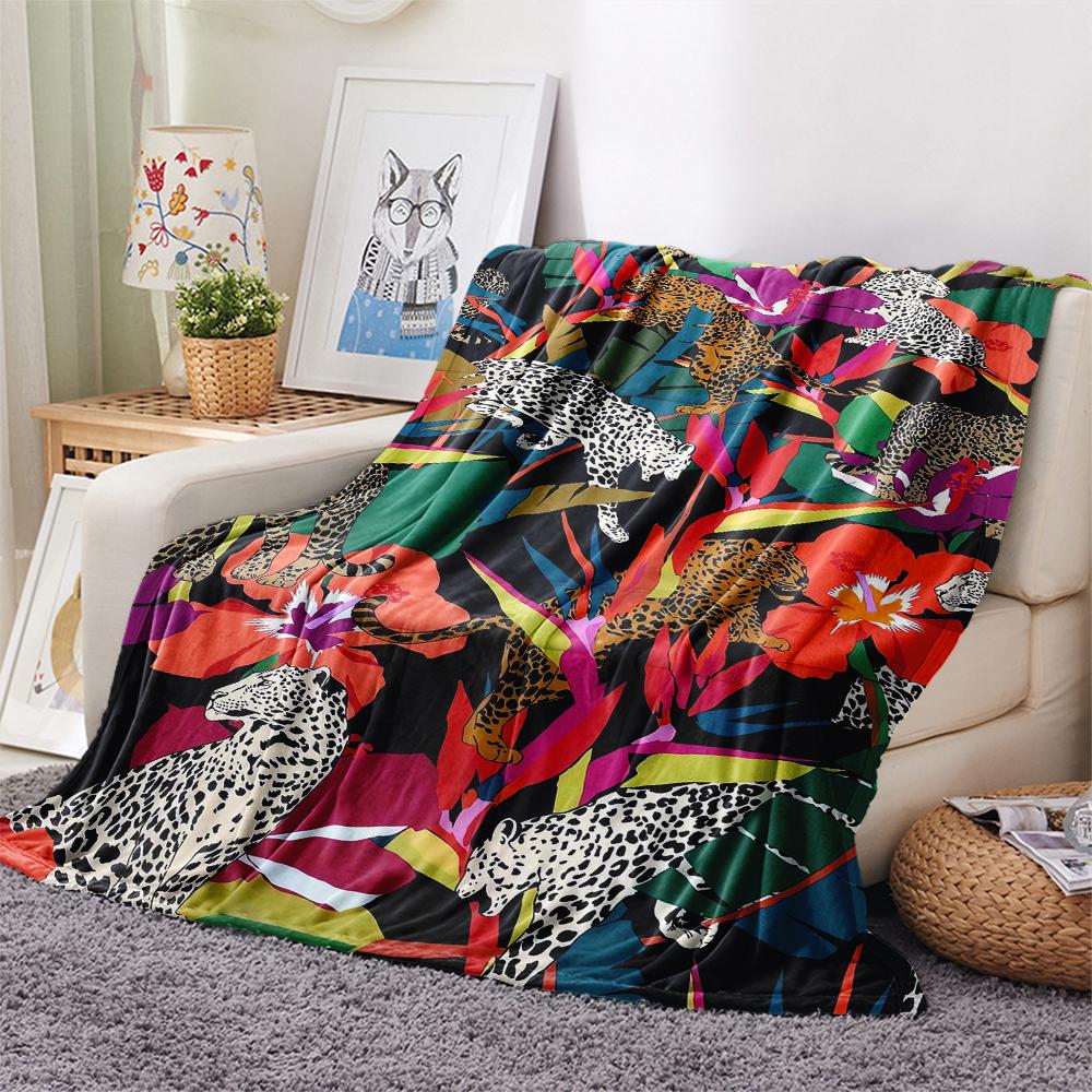 1 шт. Фланелевое одеяло с принтом леопарда из джунглей, Высокое качество, Удобное для всех сезонов, Декор для дома, Тепло и уют, Идеально для рождественских подарков