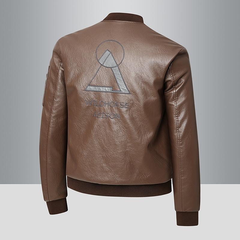 Large size men's leather jacket spring and autumn young men's leather jacket trend embroidered middle-aged men's leather jacket