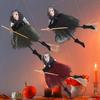 Halloween Witch Doll Small Hangable Witch Ornament Decorative Flying Witch Figurine On Broomstick for Indoor Outdoor Tree Home Kitchen Decor