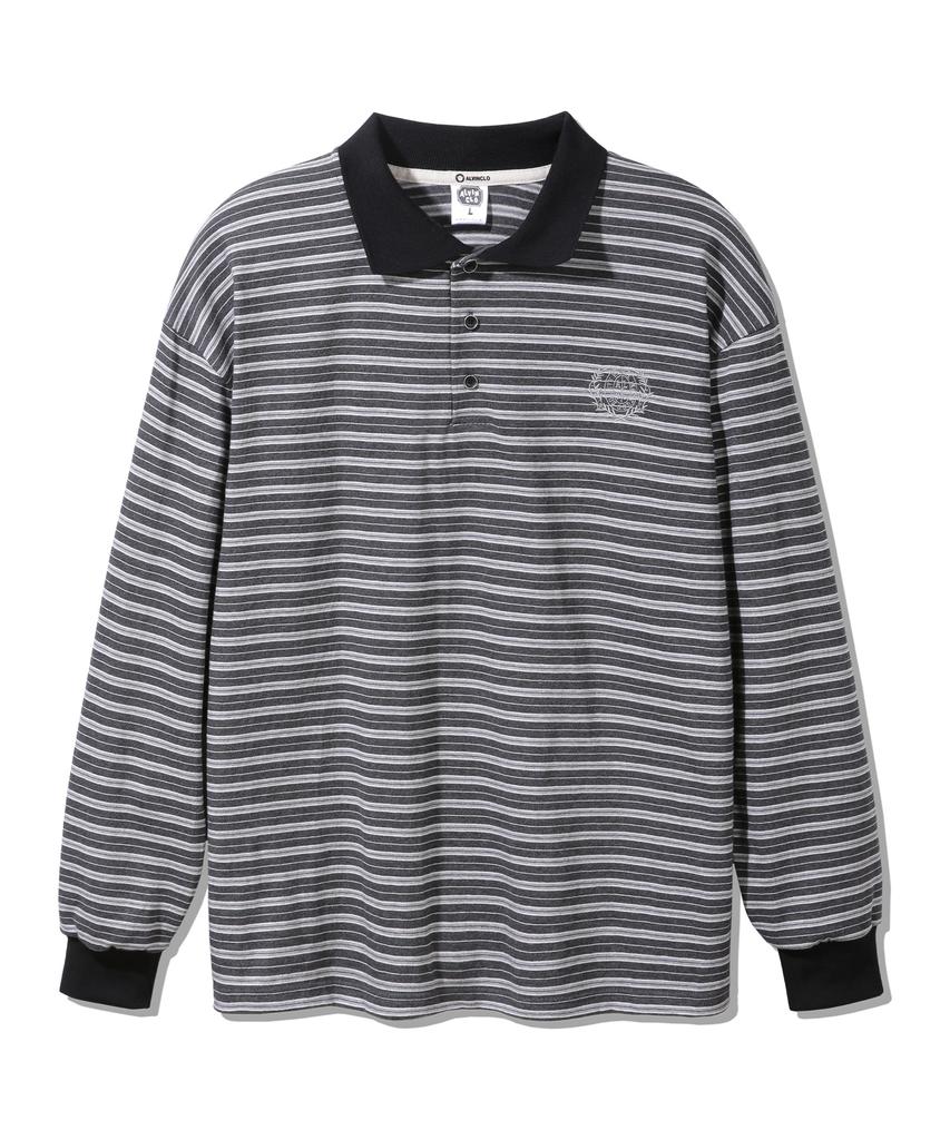 ALVINCLO Hazel 3-Button Striped Collared Long Sleeve T-Shirt Avt950 (2 Colors)