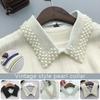 Women Pearl Fake Collar Retro Lace Beaded Collar Choker Necklace Party Bride Clothing Accessories Sweet Detachable False Collar