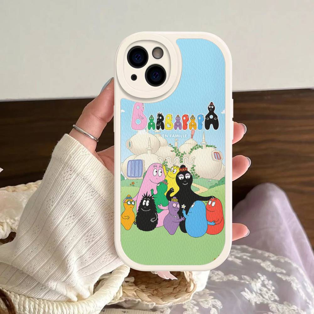 Cartoon Barbapapa Phone Case For IPhone 16 15 14 13 12 11 Pro Max Plus Leather Soft Cover