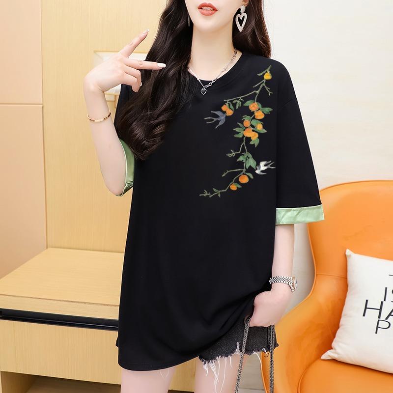 Плюс Размер Женская мода Новый китайский короткий рукав Топ