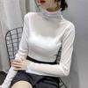 Black Fungus Edge High Neck Lace Base Shirt For Women, With Long Sleeves For The Inner , Winter Fashion, Layered Chiffon And Mesh Top