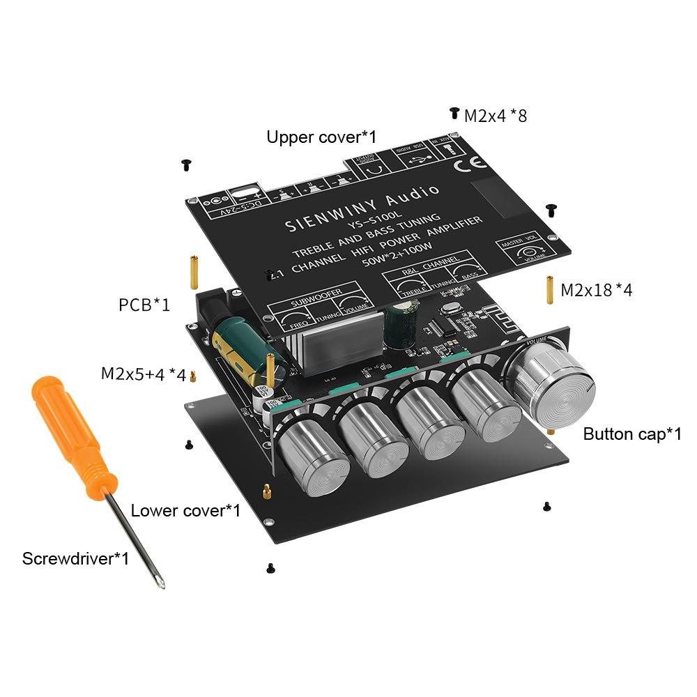Portable BT Power Amplifier Module Multifunctional 2.1 Channel Power Amp Board Stereo Subwoofer