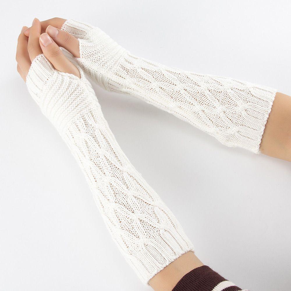 Fashion Elastic Soft Thick Warm Fingerless Mittens Long Knitted Gloves Arm Warmers