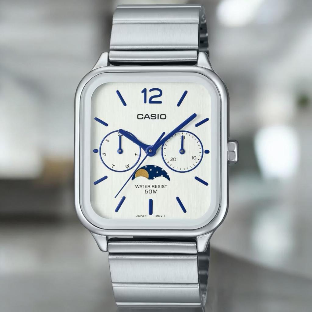 Casio Часы белые серебристые классические мужские - MTP-M305D-7AVDF циферблат, ремешок, серебристый,