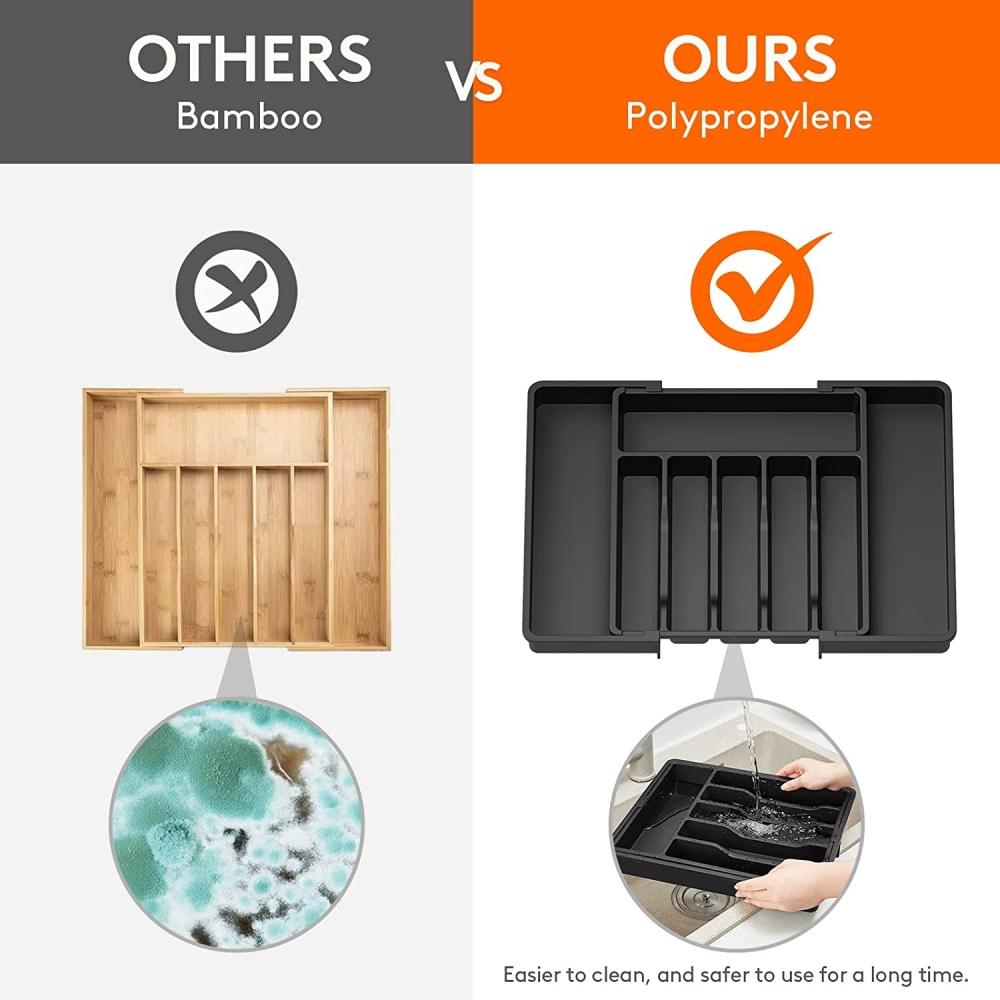 Органайзер для ящиков для столовых приборов, выдвижной лоток для кухонных принадлежностей, регулируемый держатель для столовых приборов и приборов, черный органайзер для столовых приборов