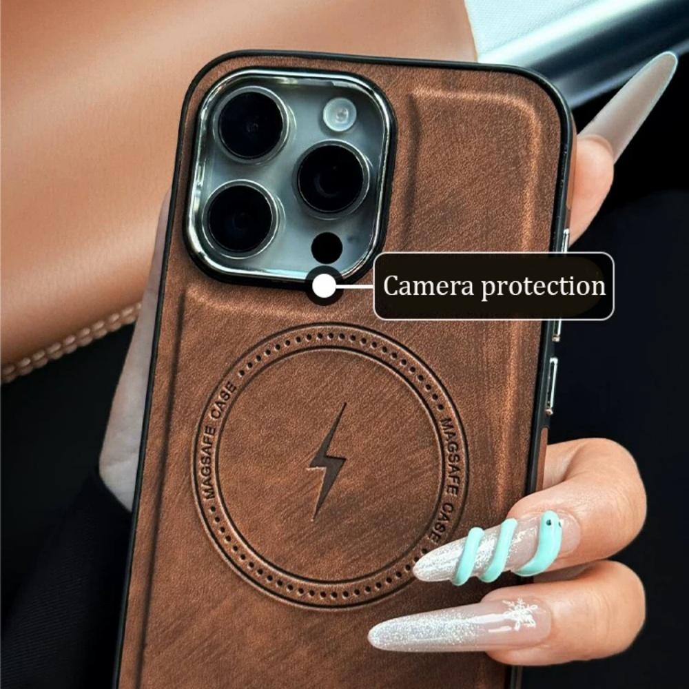 Роскошный Чехол с Текстурой Кожи и Поддержкой Lightning Charging для iPhone 17 Air 16 15 14 13 12 11 Pro Max Plus XS XR, Магнитная Крышка для Magsafe