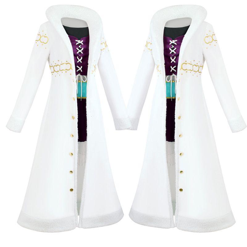 One Piece Robin Cosplay Outfit with Fur Collar Jacket, Nico Robin Cosplay Costume, Anime Style