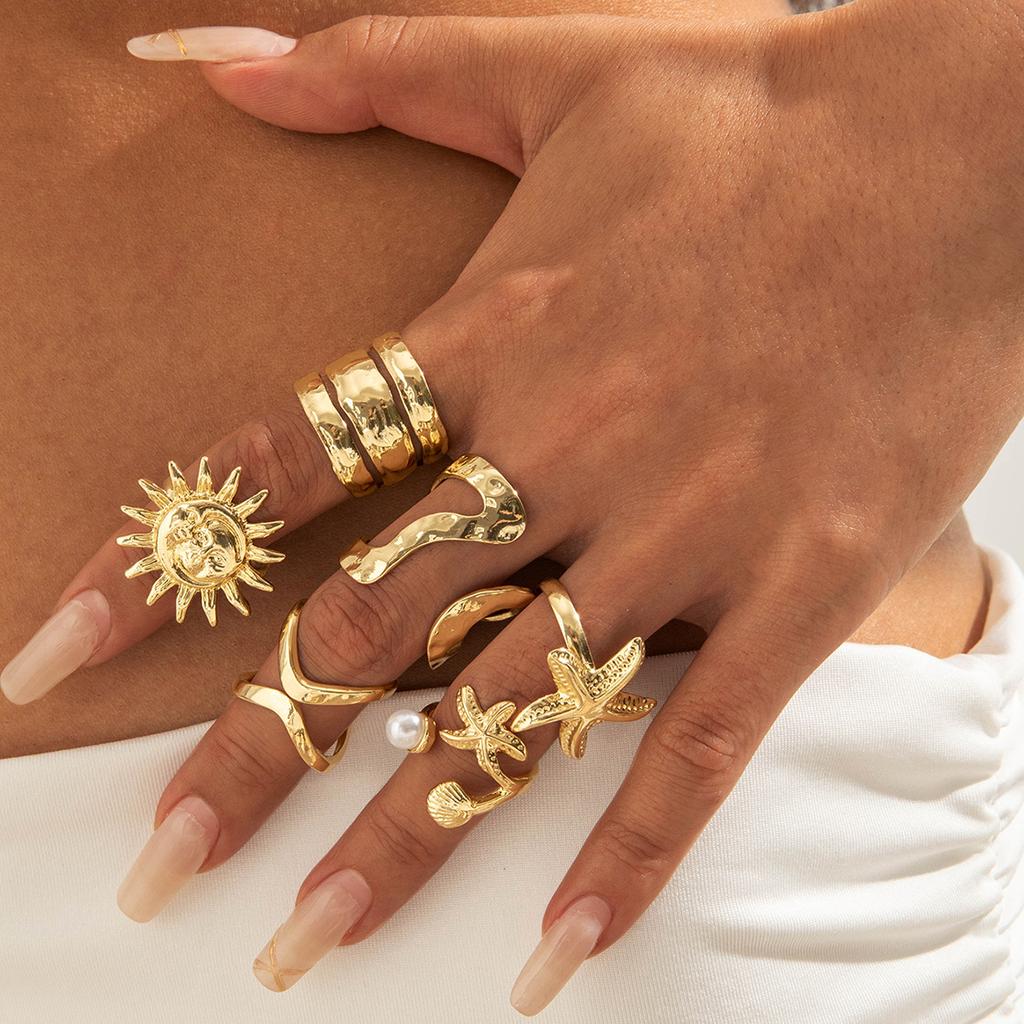 European and American Bohemian Personality Starfish Ring Set Geometric Hollow Sunflower Ring Ring Woman