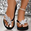 Модные хрустальные цветочные босоножки на танкетке, шлепанцы женские летние 2025, сандалии с толстой подошвой и перемычкой между пальцами, женские платформенные легкие слайды, обувь 42