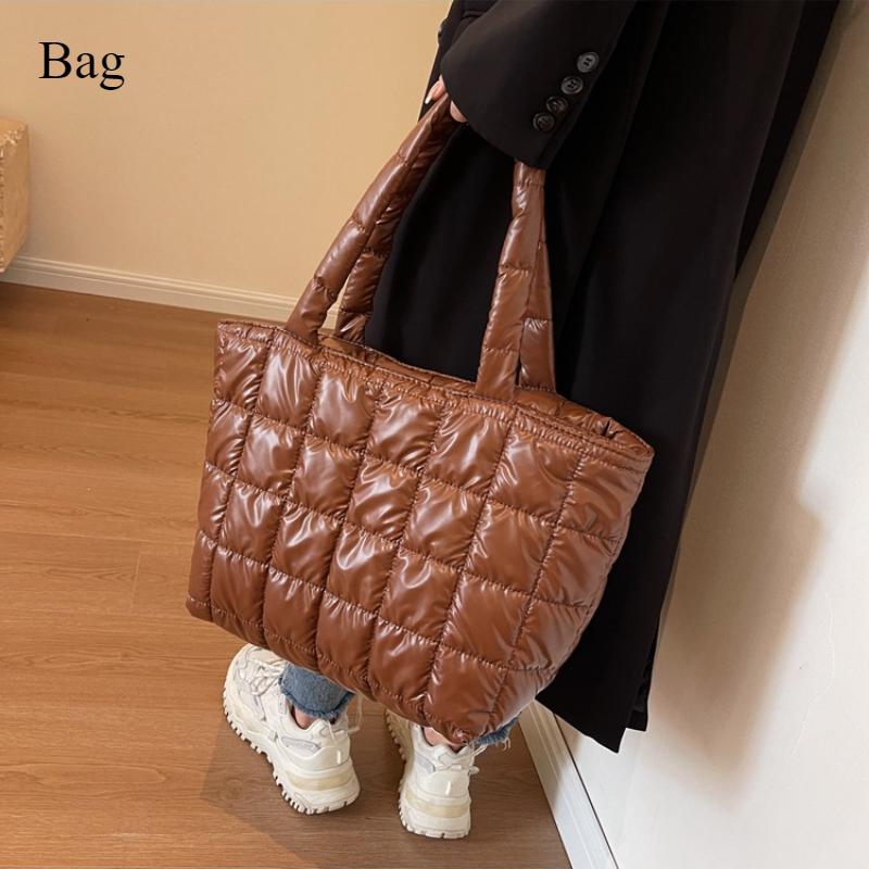 Зимняя сумка через плечо для девочек, большая вместительная сумка с глянцевой поверхностью, однотонная сумка, простой стиль для покупок, путешествий, работы, хранения вещей