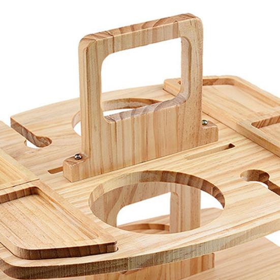 Wooden Picnic Table Portable Food Tray with Wine Glass Holder Mini Snack Tray for Outdoor Events Beach Camping Removable Portable Wine Table