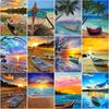 5D DIY Diamond Painting Sunset Boat View Diamond Embroidery Sea View Cross Stitch Flower Full Round Drill Home Decor Gift