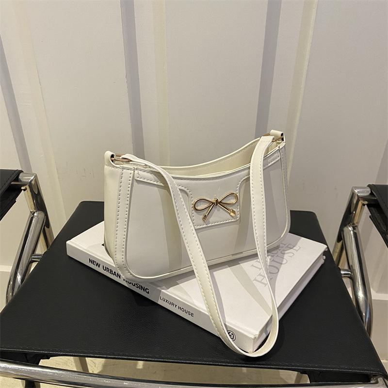 Стильная наплечная сумка с металлической отделкой в виде банта, универсальная сумка-багет для ношения под мышкой, классическая коричневая и черная сумка-багет для женщин на каждый день