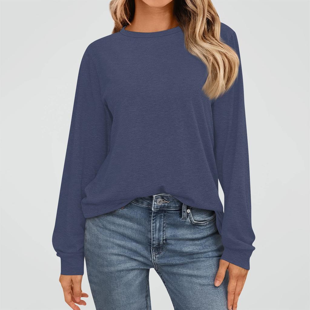 Women's Fashion Long Sleeve Shirts Loose Fitted Crewneck Basic Tops Casual Outfits