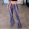 Women Pants High Elastic Waist Retro Print Flared Hem Slim Fit Stretchy Casual Soft Breathable Sports Yoga Long Trousers