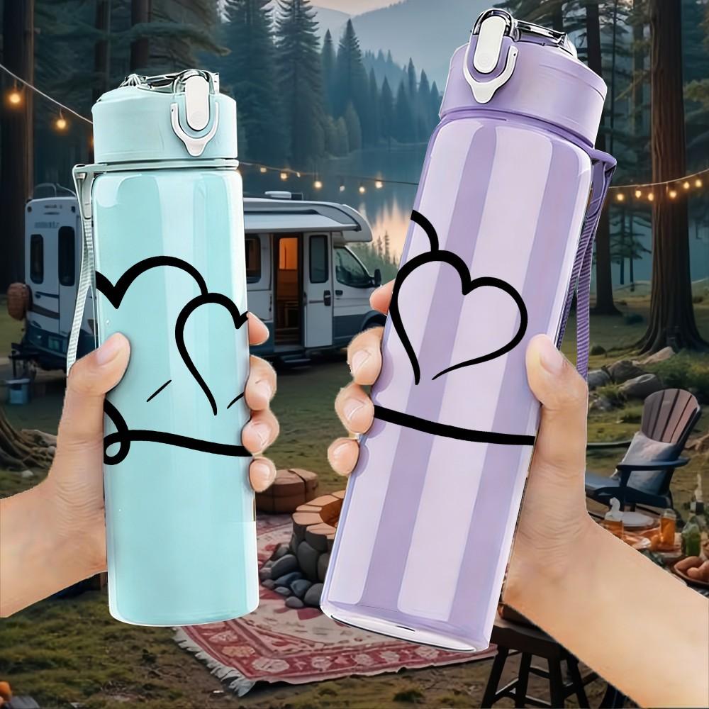 1PC Two Swirled Hearts Line Art Print 750ml Color Plastic Sports Water Bottle Leakproof Flip Straw Lid Suitable for Sports Office Home Use