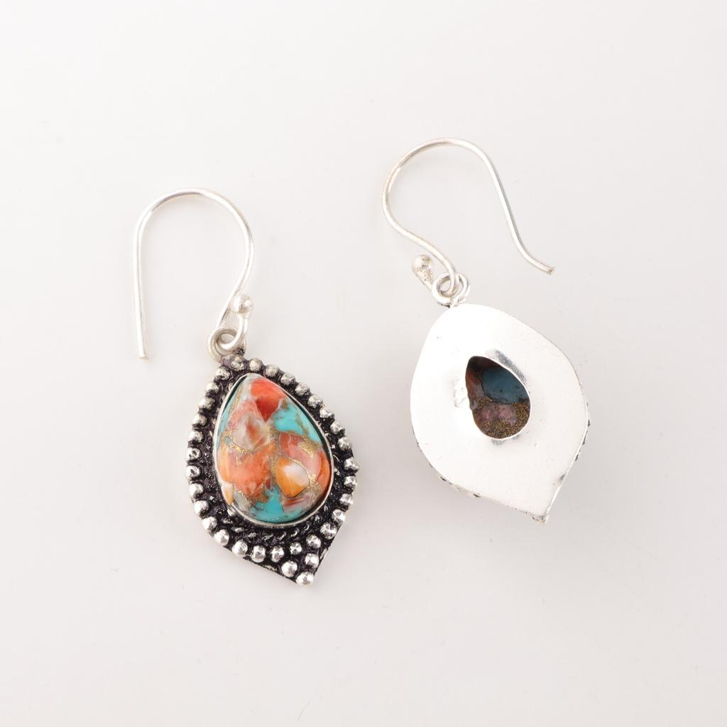 Natural Spiny Oyster Gemstone 925 Sterling Silver Jewelry Handmade Earrings 1.6" EE-164-45