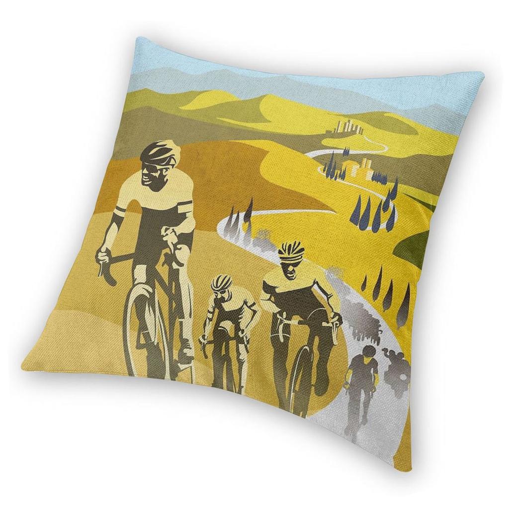 Strade Bianche Retro Cycling Art Pillowcase Polyester Linen Velvet Creative Zip Decor Home Cushion Cover
