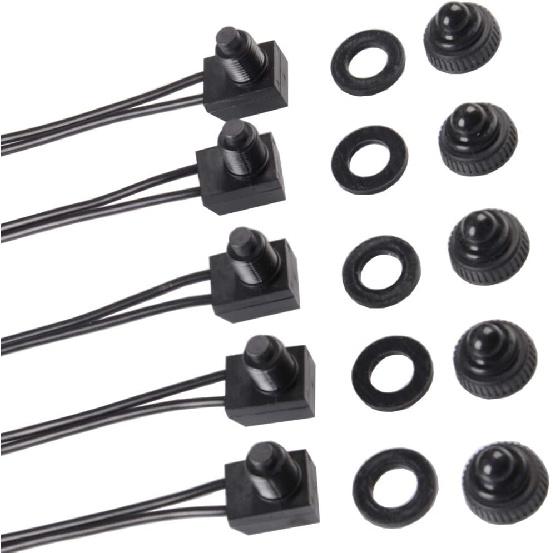 5Pcs Push Button Switch 12V Wired RV Waterproof On-Off Micro Light Toggle Switches for Motorcycle Car Truck Boat Marine (Black)