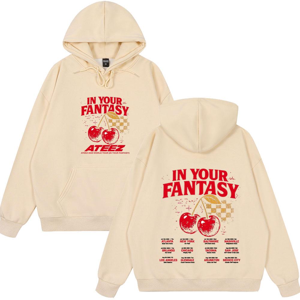 Ateez 2025 World Tour in Your Fantasy Tour Cherry Vintage Tops Korean Kpop Fashion Hoodies Men's Women Hoody Vintage Style Wears