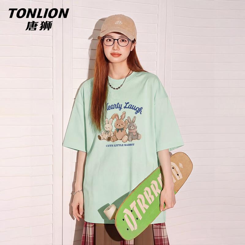 Женская хлопковая футболка TonLion свободного кроя с мультяшным принтом