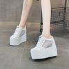 12cm New Air Mesh Leather Genuine Platform Wedge Flats Summer Spring Boot Ankle Women High Brand White High Heels Shoes