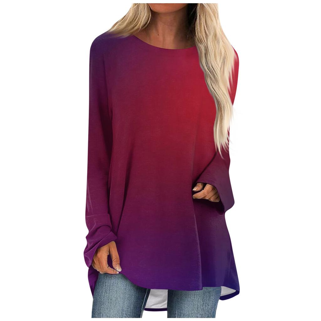 Women's Casual Fashion Floral Print Long Sleeve O-Neck Pullover Top Blouse