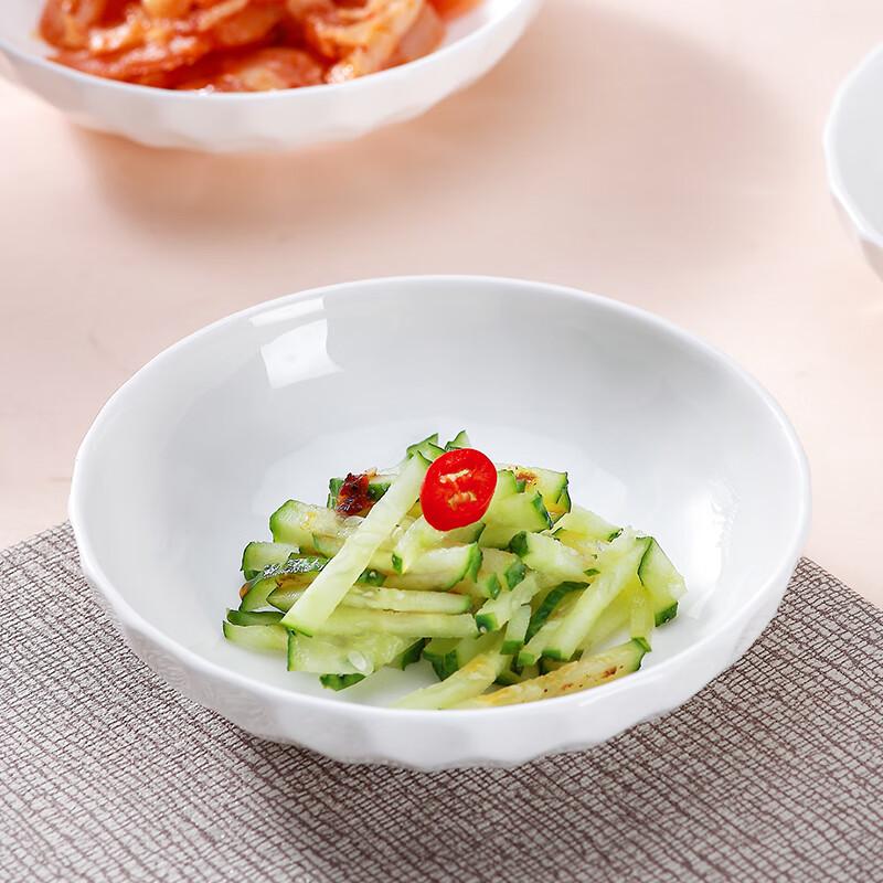 Sky Top Ceramic Seasoning And Snack Plates, Embossed Bone China Pure White Household Set of 4, 4.75 Inches, Crystal Series