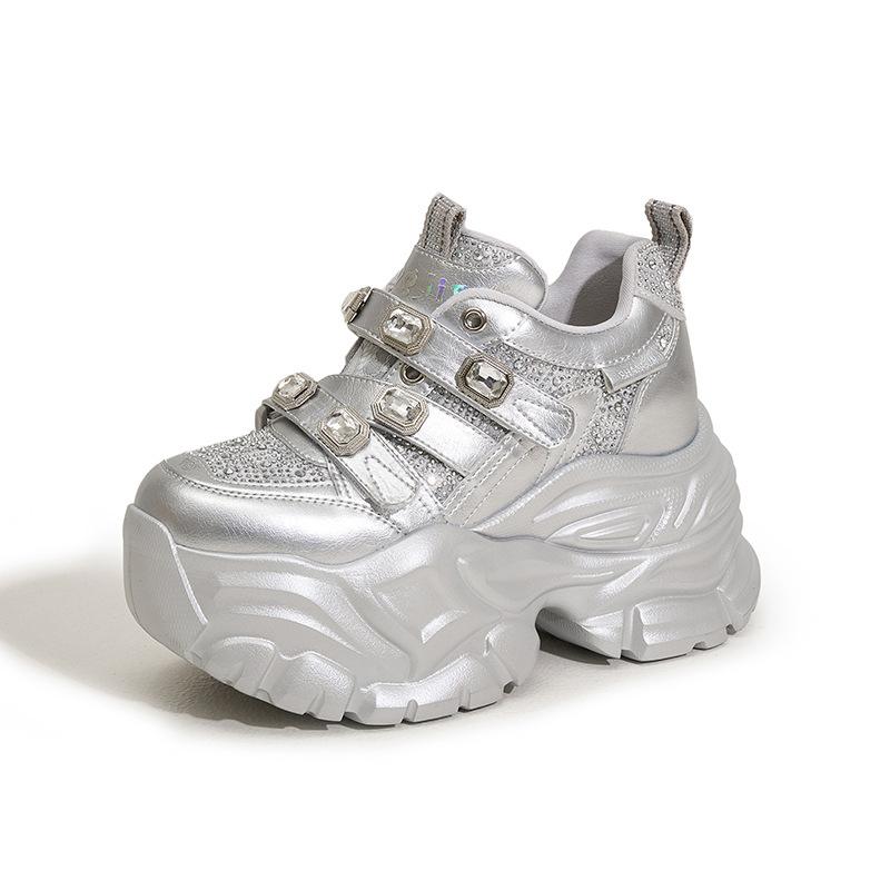 Мода 2025 Весна Новые Кроссовки на массивной подошве в стиле «папиных», женские, платформа, одинарные туфли с водяными бриллиантами, модные кроссовки на скрытой платформе