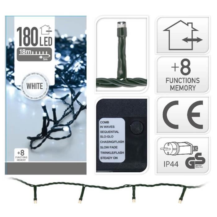 Guirlande Lumineuse - KOOPMAN INTERNATIONAL - 180 LED - Blanc Froid - Extérieur - Electrique