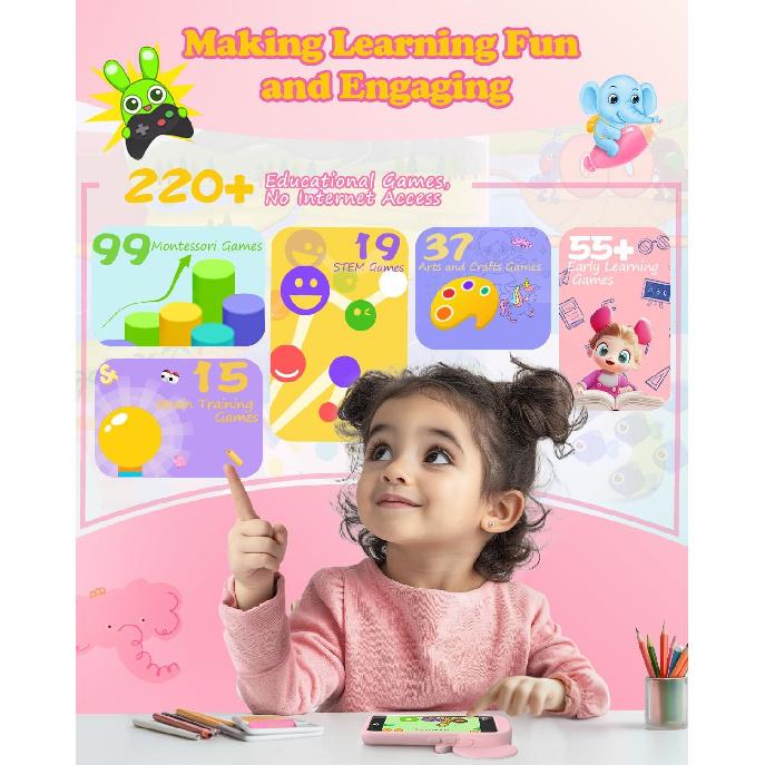 Детский смартфон, 3,97-дюймовый сенсорный экран, смартфон для малышей и детей, подарки на день рождения для девочек 3 4 5 6 7 8 9 10 лет, обучающие игрушки, игровой сотовый телефон