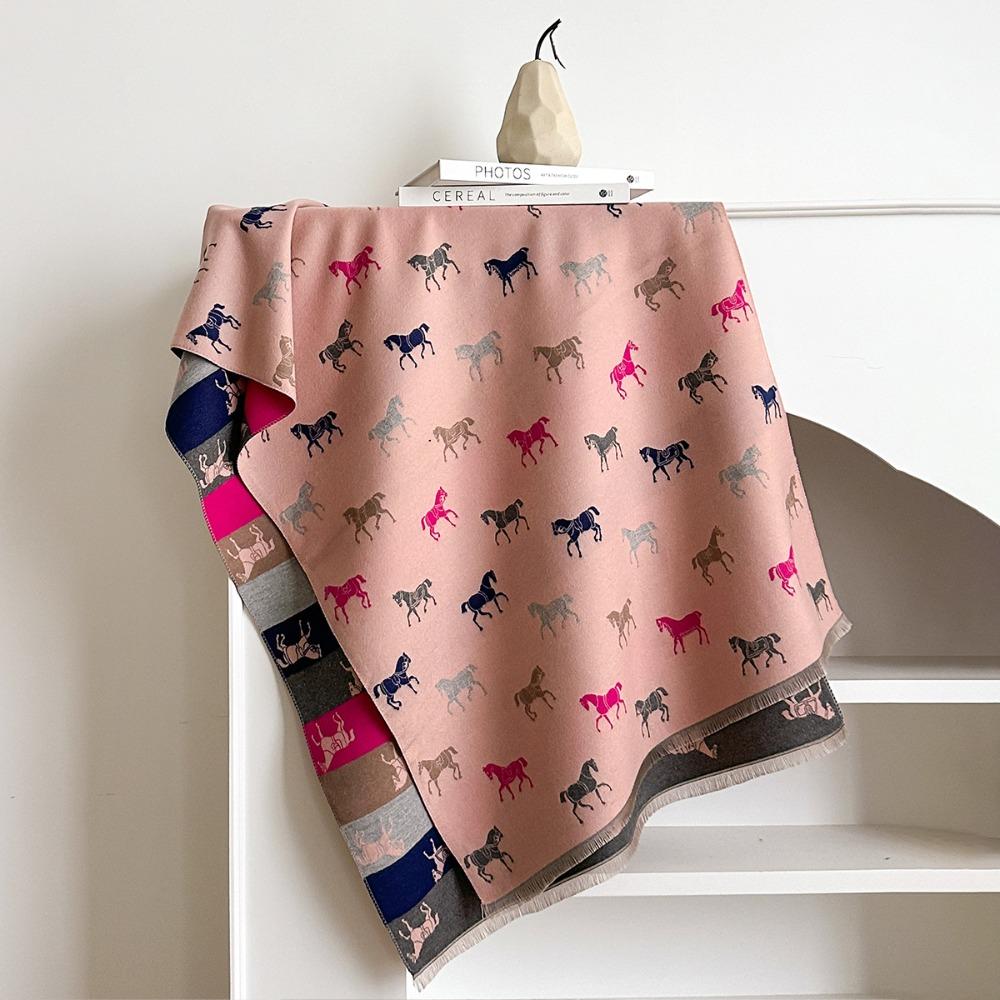 Horse Print Winter Scarve Elegance Blanket Scraf New Fleece Shawl New Year Gift
