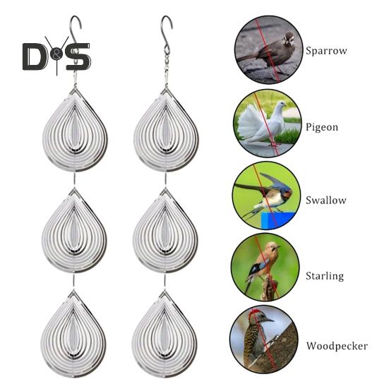 3D Waterdrop Wind Spinner Bird Scare Decoration Outdoor Garden Palace Farm Hanging Metal Wind Chime Bird Scare Device Decoration