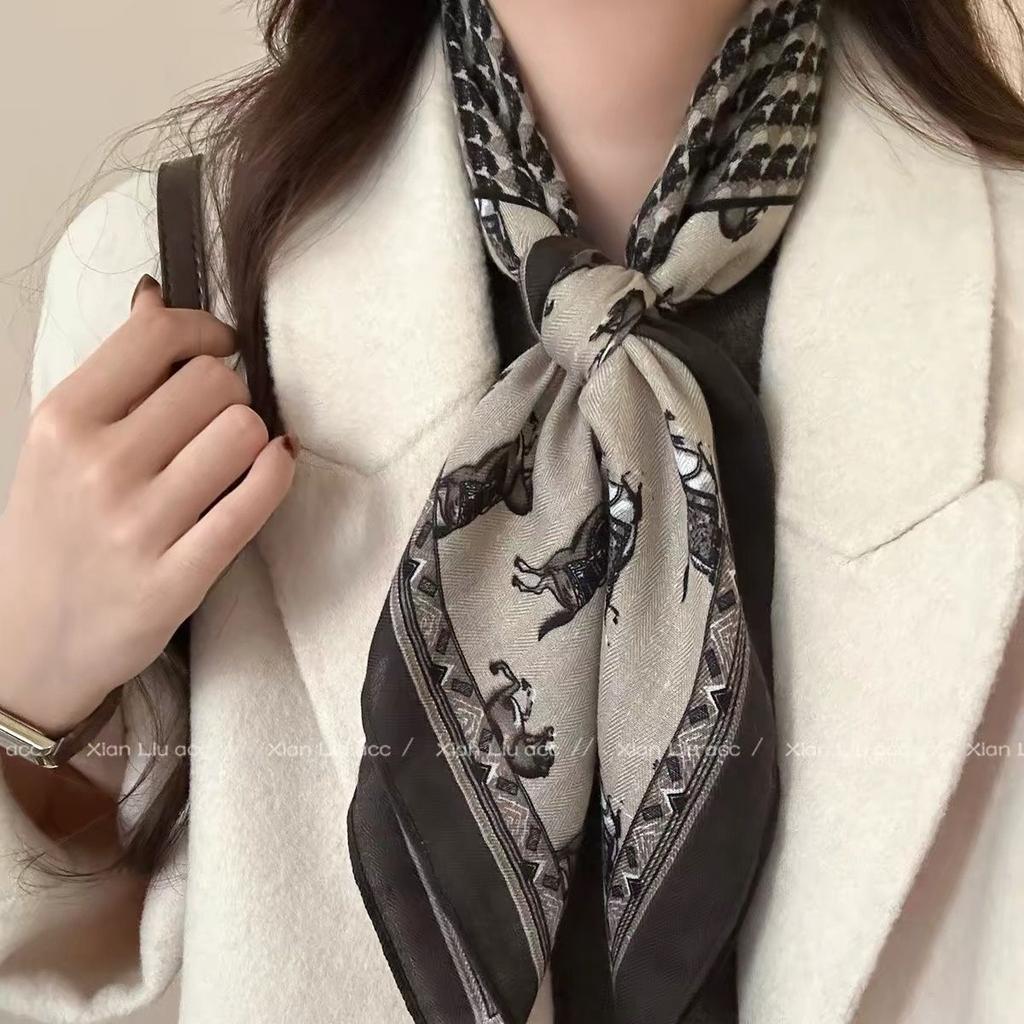 High-end pony silk scarf women's new winter neck scarf versatile small square scarf neck protection scarf accessories versatile