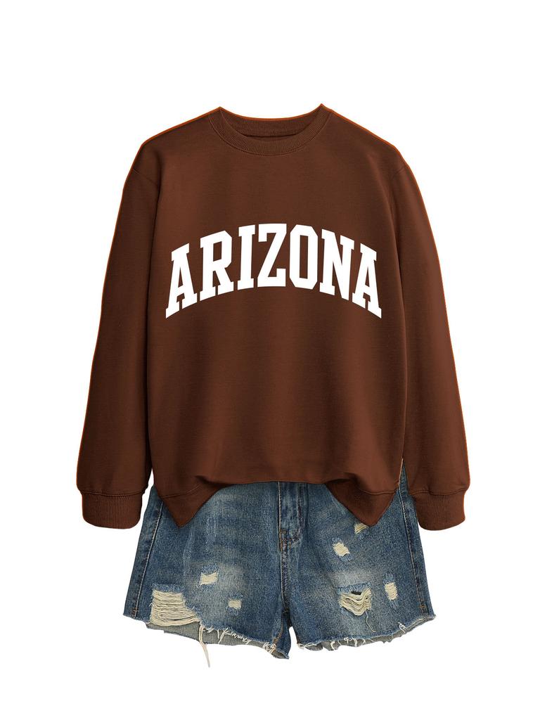 Arizona Women's Oversized Pullover Sweatshirt Crew Neck Casual Long Sleeve Fall Winter Loose Fit Tee Shirts