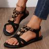Fashion Women's 2025 Summer New Bohemian Flat Sandals Slip On Comfortable Beach Shoes Woman Retro Beaded Flower Roman Sandalias Mujer