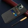 Dual Card Holder Phone Case for iPhone 15 Pro Max Hard PC+Cloth Anti-scratch Phone Cover