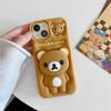 Милый 3D медведь силиконовый чехол для телефона iPhone 16 15 14 13 12 11 Pro Max телескопическая поддержка ударопрочный чехол