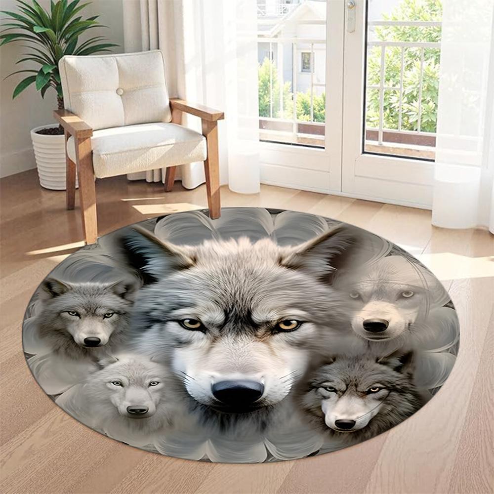 Wolf Round Carpet Design for Study room Decorate room Playrooms Game Room Anti-slip Round Rug Anime Office Decor Birthday Christmas Gift