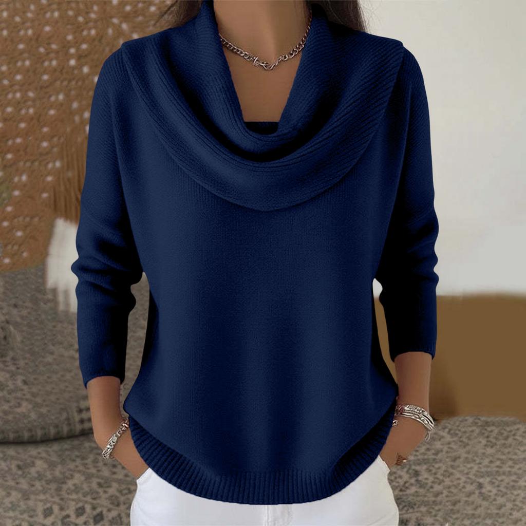 Women's Casual And Fashionable Round Neck Long Sleeved Knitted Solid Color Top Sweater