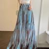 Юбка макси-длины Tie Day с эластичной резинкой на талии, повседневная юбка трапециевидной формы для весенне-летних женских юбок