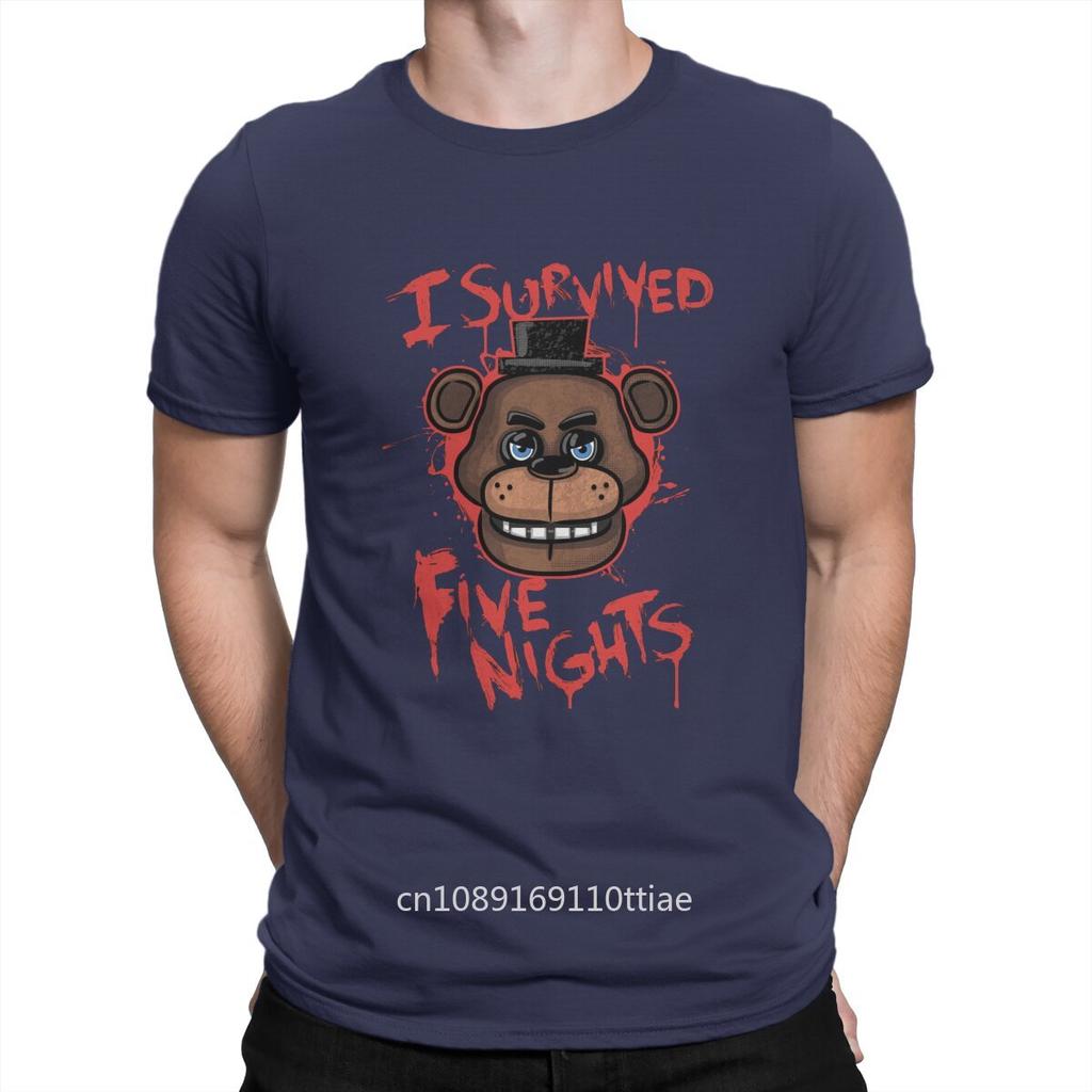 Я Выжил Пять Ночей Мужская Футболка F-Fazbears Свитшот с Круглым Вырезом Короткий Рукав Тканевая Футболка Юмор Топ Качества Подарки на День Рождения