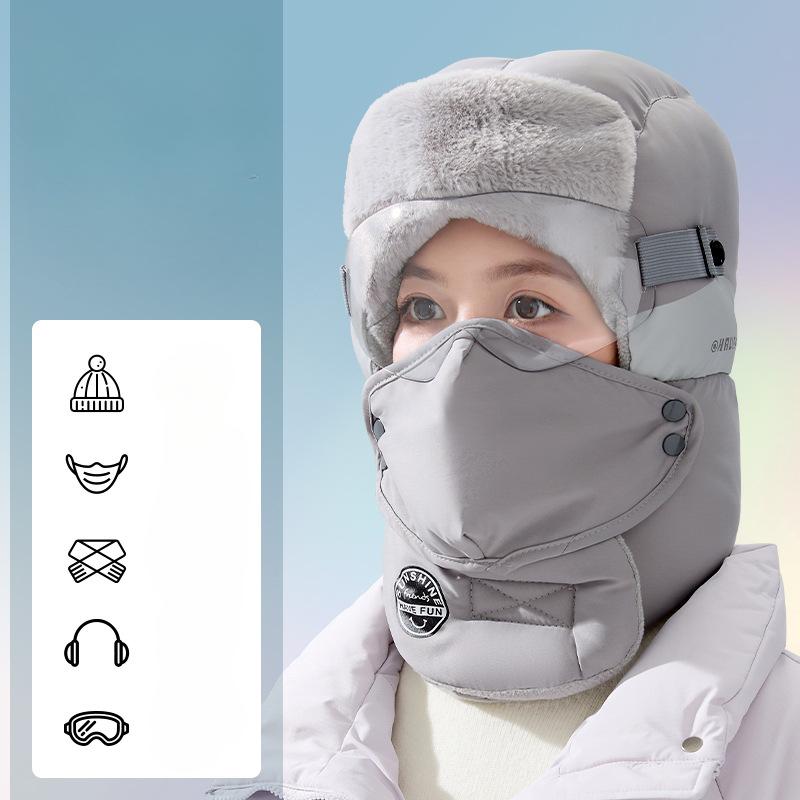 Men's Winter Lei Feng Hat Outdoor Warm Riding Hat Cycling Electric Bike Ear Protection Scarf Mask Windproof Face Shield