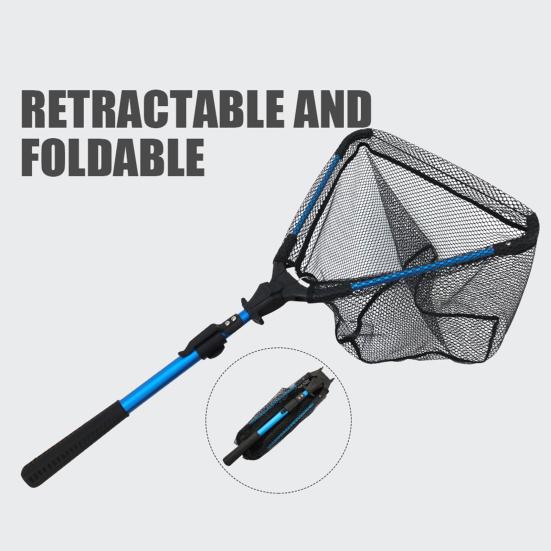 Folding Fishing Net Anti-slip Telescopic Aluminum Handle Fine Mesh Professional Angling Triangle Retractable Fish Landing Net Catcher Fishing Supplies