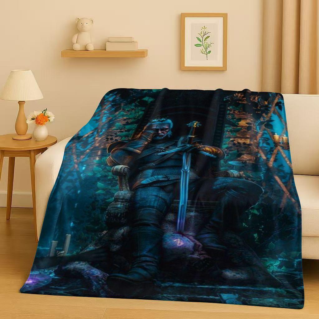 3D The W-Witcher Game Geralt Gamer Cartoon Flannel Blanket,Ultra Soft Plush Throw for Home Bedroom Bed Sofa Cover Kid Gift