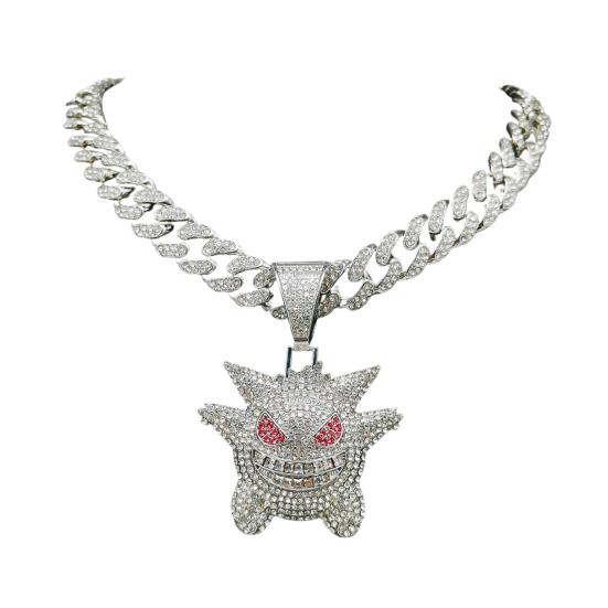 Кубинское ожерелье с мультяшным кулоном, блестящие стразы, инкрустация, фиолетовый, золотой, серебряный цвет, сплав, мужское и женское ожерелье, модные аксессуары, подарок