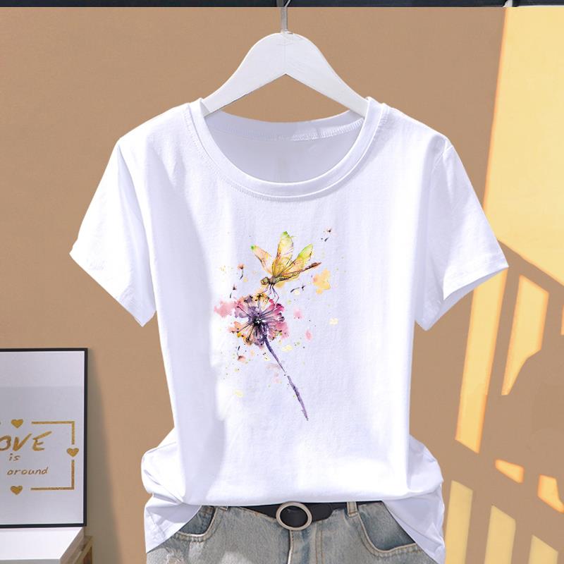 Asian Size- Clothing Casual Dragonfly Trend Cute Sweet 90s Print Ladies Female T Women's Summer Top Fashion Graphic Tee Short Sleeve T-shirt